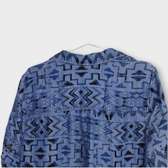 Philosophy Womens Dress Tunic Sz XL Blue Aztec Chambray Western Boho Streetwear - Picture 7 of 12
